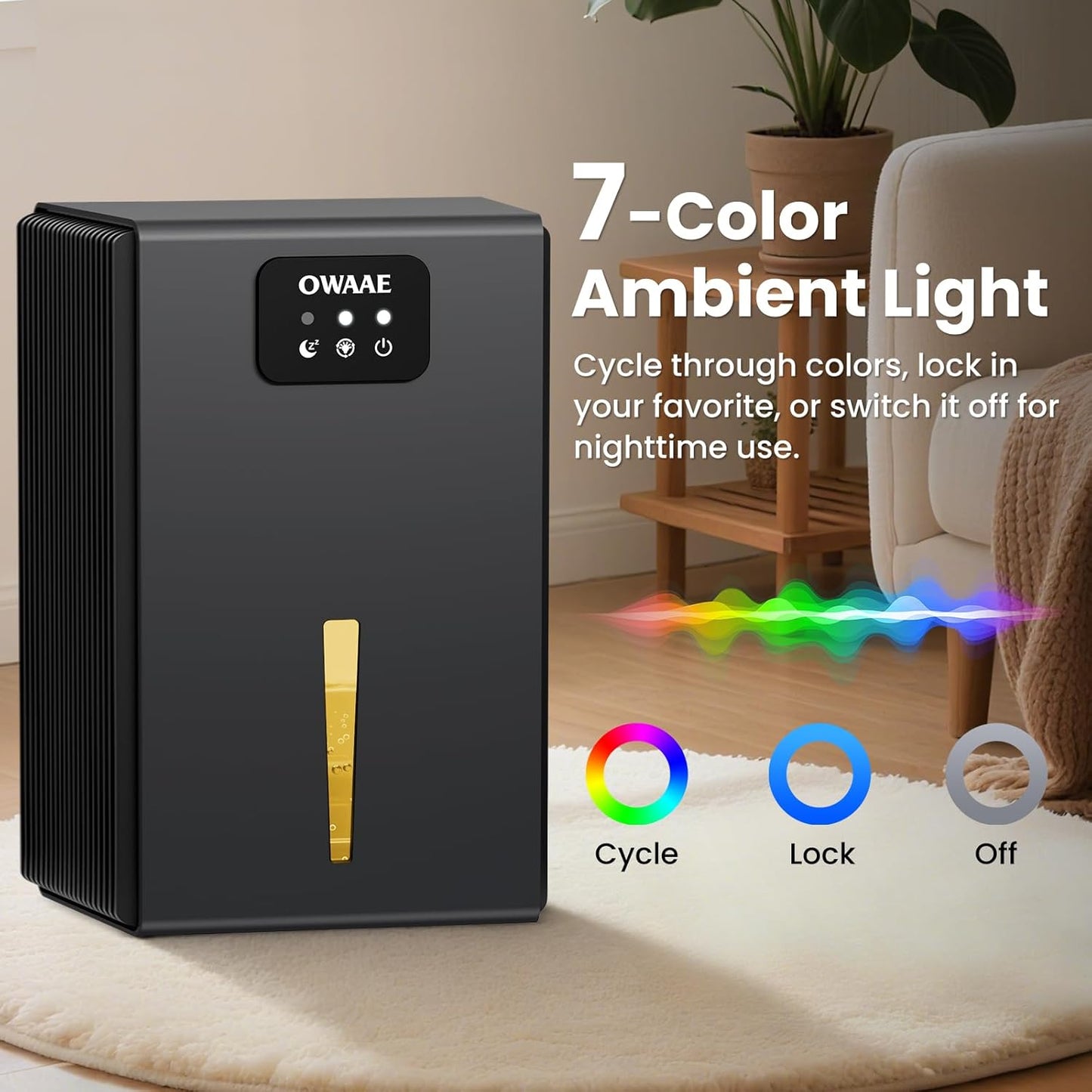 Dehumidifier, 1000 sq.ft Quiet Dehumidifiers for Home Bedroom Basement Bathroom with 95oz Water Tank, Sleep Mode, Auto Shut-Off 7 Colors LED Light, Black