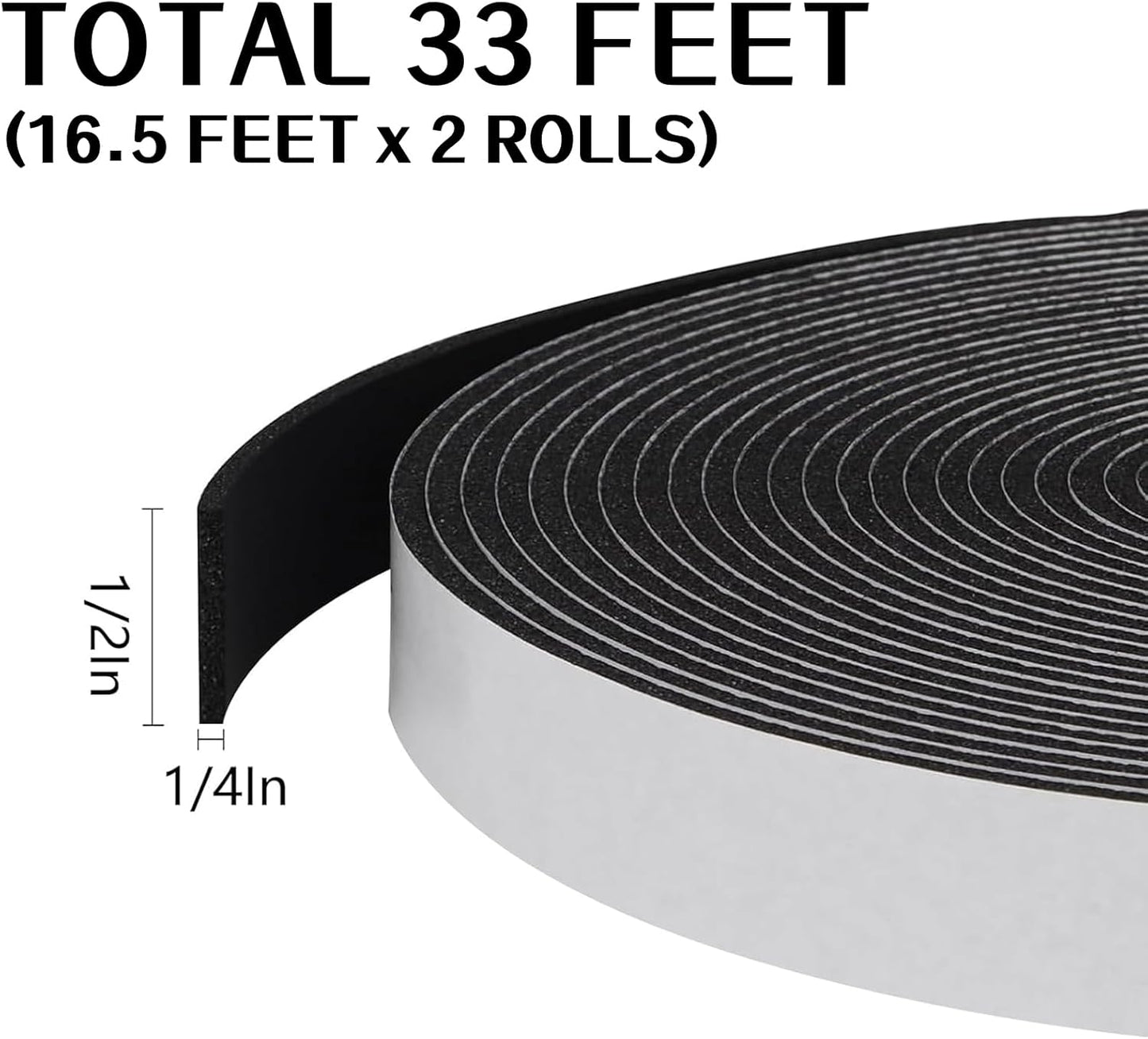 Storystore Weather Stripping Door Seal Strip, 1/2In x 1/4In x 16.5FT Self Adhesive Foam Tape for Door Window Insulation Soundproofing Weatherstrip, High Density Foam Seal for Doors Windows Furniture