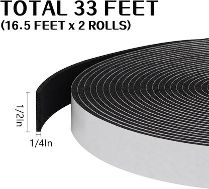 Storystore Weather Stripping Door Seal Strip, 1/2In x 1/4In x 16.5FT Self Adhesive Foam Tape for Door Window Insulation Soundproofing Weatherstrip, High Density Foam Seal for Doors Windows Furniture