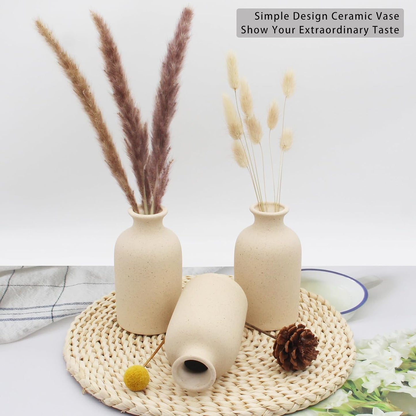 YANLING 6 Pack White Vase Small Ceramic Vases for Decor, Bud Vases | for Centerpieces White Vases for Flowers Boho Home Decor, Pampas Grass Dried Flowers Vases