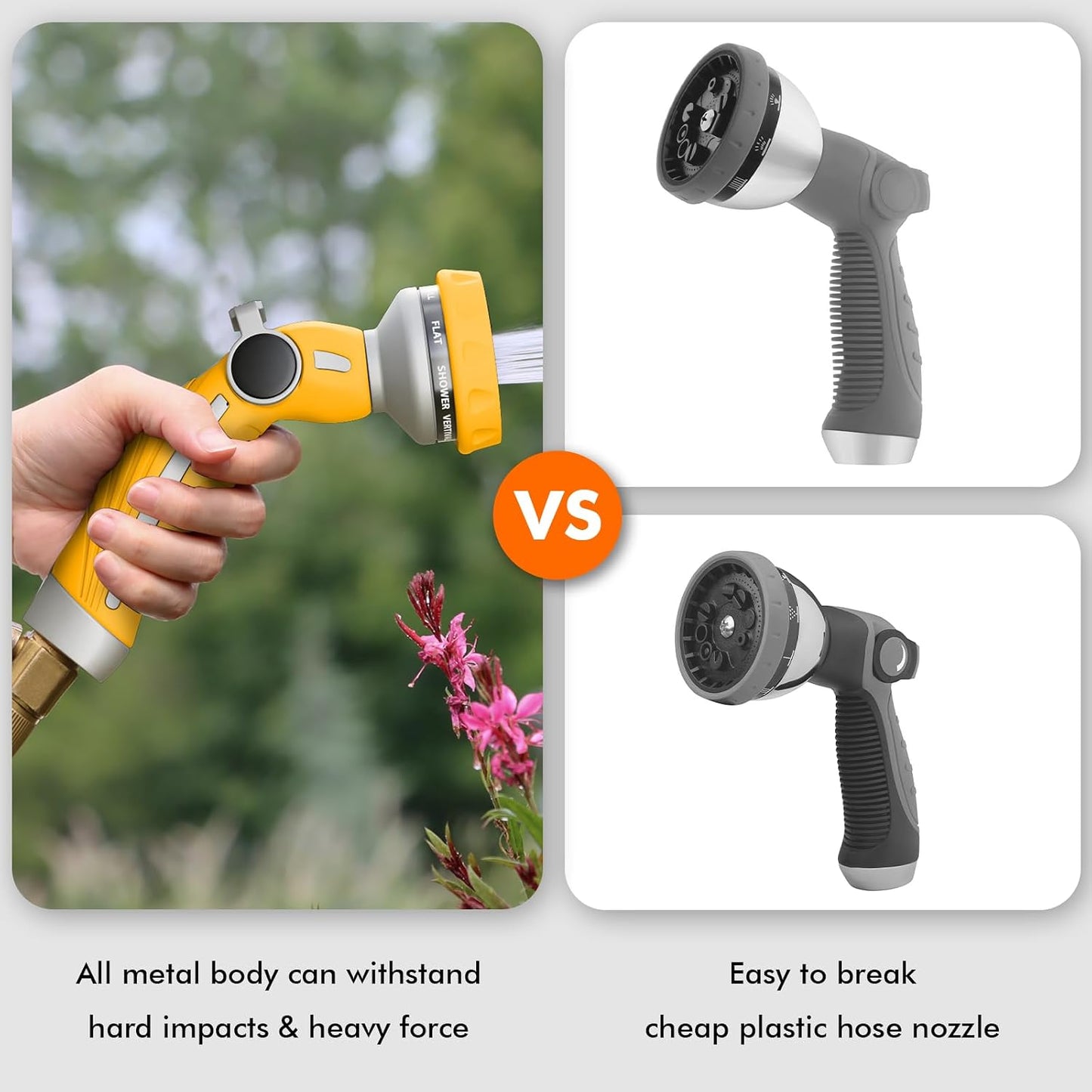 RESTMO Hose Nozzle Heavy Duty, Metal Water Hose Sprayer for Garden | 9 Spray Patterns, High Pressure, Thumb Flow Control, On/Off Valve, Ideal for Outdoor Lawn & Plant, Car & Pet, Black