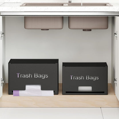 STWWO Large Trash Bag Holder Dispenser, Metal Garbage Bag Dispenser Roll Holder, Kitchen Trash Storage Organizer for Under Sink, Wall Mounted or Freestanding, Black