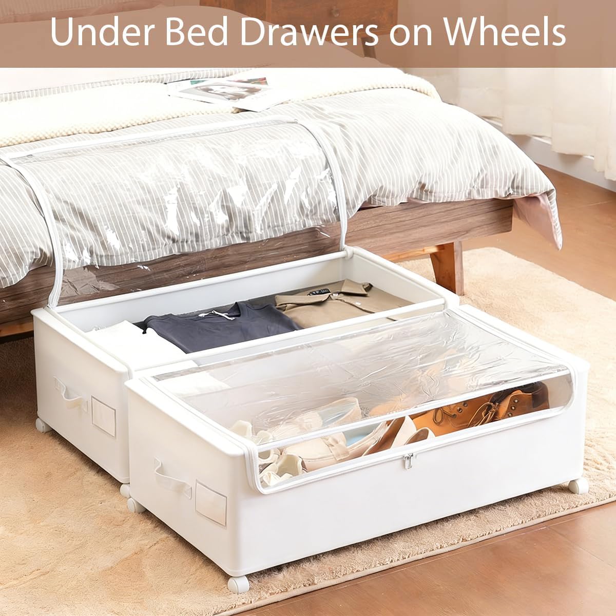 FOUCSSOMEI Under Bed Storage with Wheels, Under The Bed Storage Drawers On Wheels, Rolling Underbed Drawers, Lockable, Heavy Duty
