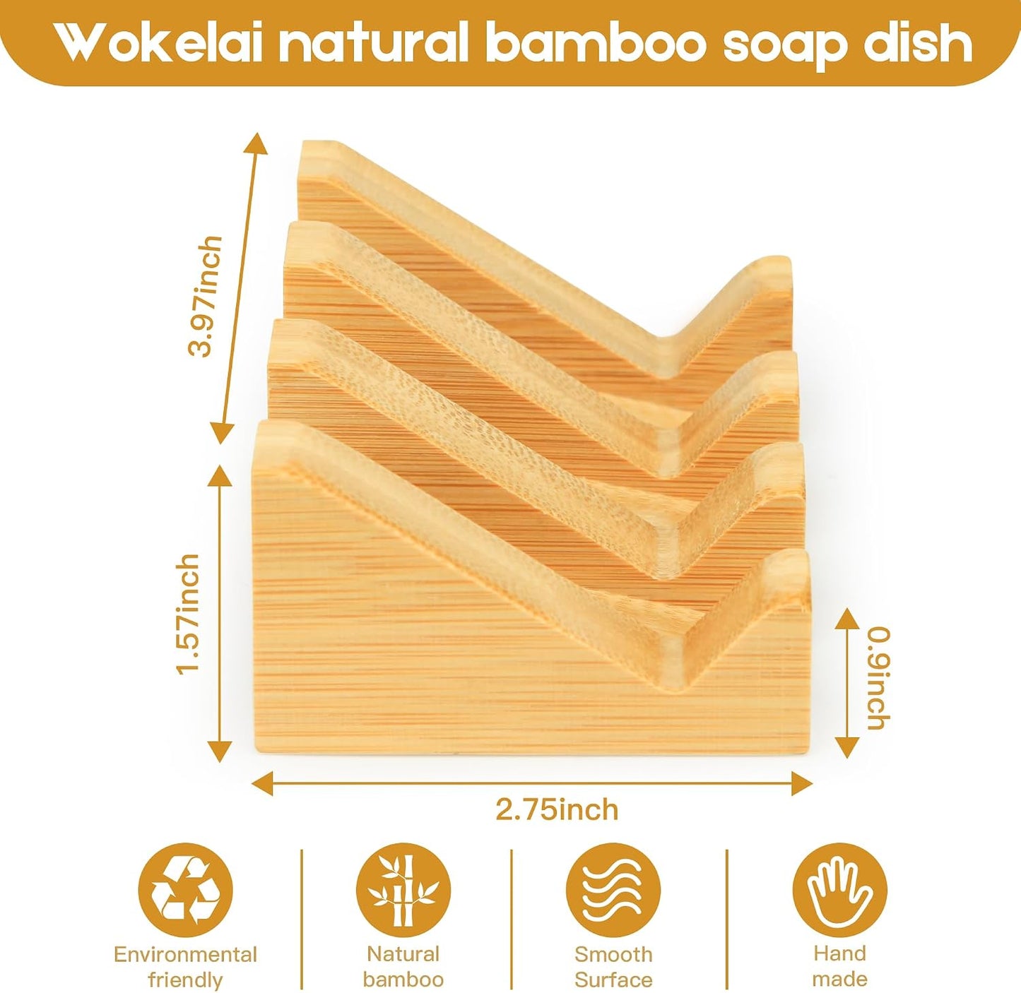 Shampoo Bar and Sponge Holders for Shower – Self-Draining Bamboo Soap Dish Tray, 2 Pack Wooden Soap Saver Racks for Conditioner Bars, Razor, Sink, Bathroom, Kitchen, or Travel