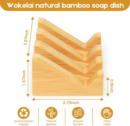 Shampoo Bar and Sponge Holders for Shower – Self-Draining Bamboo Soap Dish Tray, 2 Pack Wooden Soap Saver Racks for Conditioner Bars, Razor, Sink, Bathroom, Kitchen, or Travel
