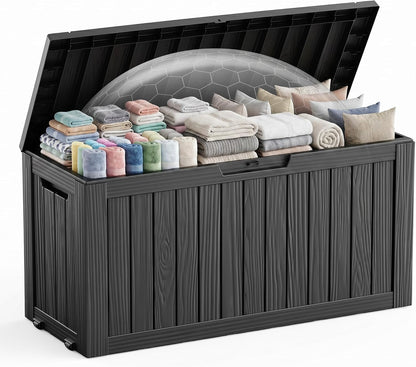 EasyUp 33 Gallon Resin Deck Box Waterproof, UV Resistant Outdoor Storage Box for Delivery, Porch, Patio and Garden, Stripe Black