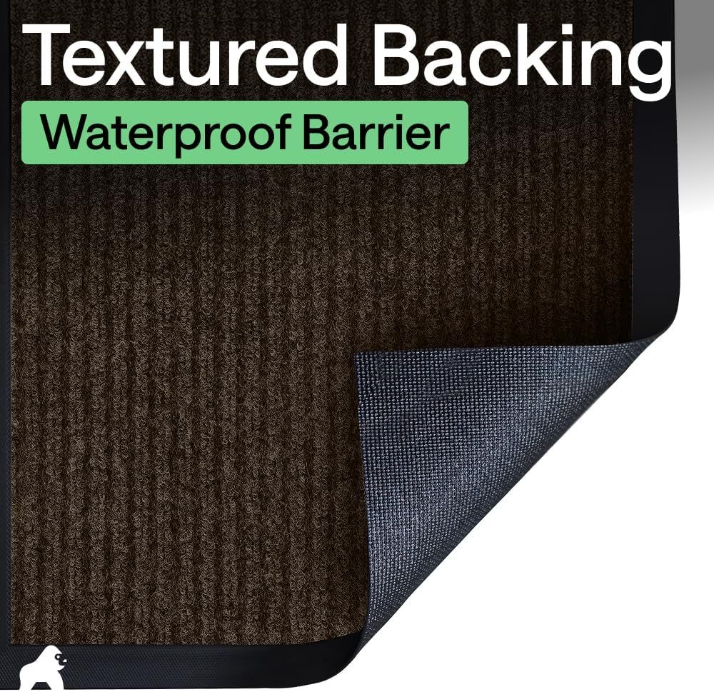 GORILLA GRIP Waterproof Traffic Guard Door Mat, Heavy Duty Entryway Mats, Strong Backing Commercial Utility Rugs for Office Hallway, Garage Floor and Home, Low Profile Carpet Runner, 29x17, Black