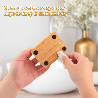 Shampoo Bar and Sponge Holders for Shower – Self-Draining Bamboo Soap Dish Tray, 2 Pack Wooden Soap Saver Racks for Conditioner Bars, Razor, Sink, Bathroom, Kitchen, or Travel