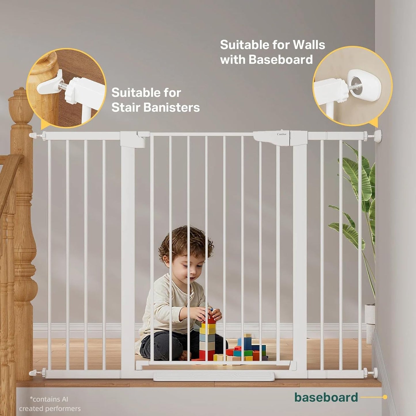 Cumbor 29.7-48" Baby Gate for Stairs, Mom's Choice Awards Winner-Dog Gate for Doorways, Auto Close Safety Pet Gate for Dogs Indoor, Easy Install Pressure Mounted Child Gate with Walk Thru Door, Brown