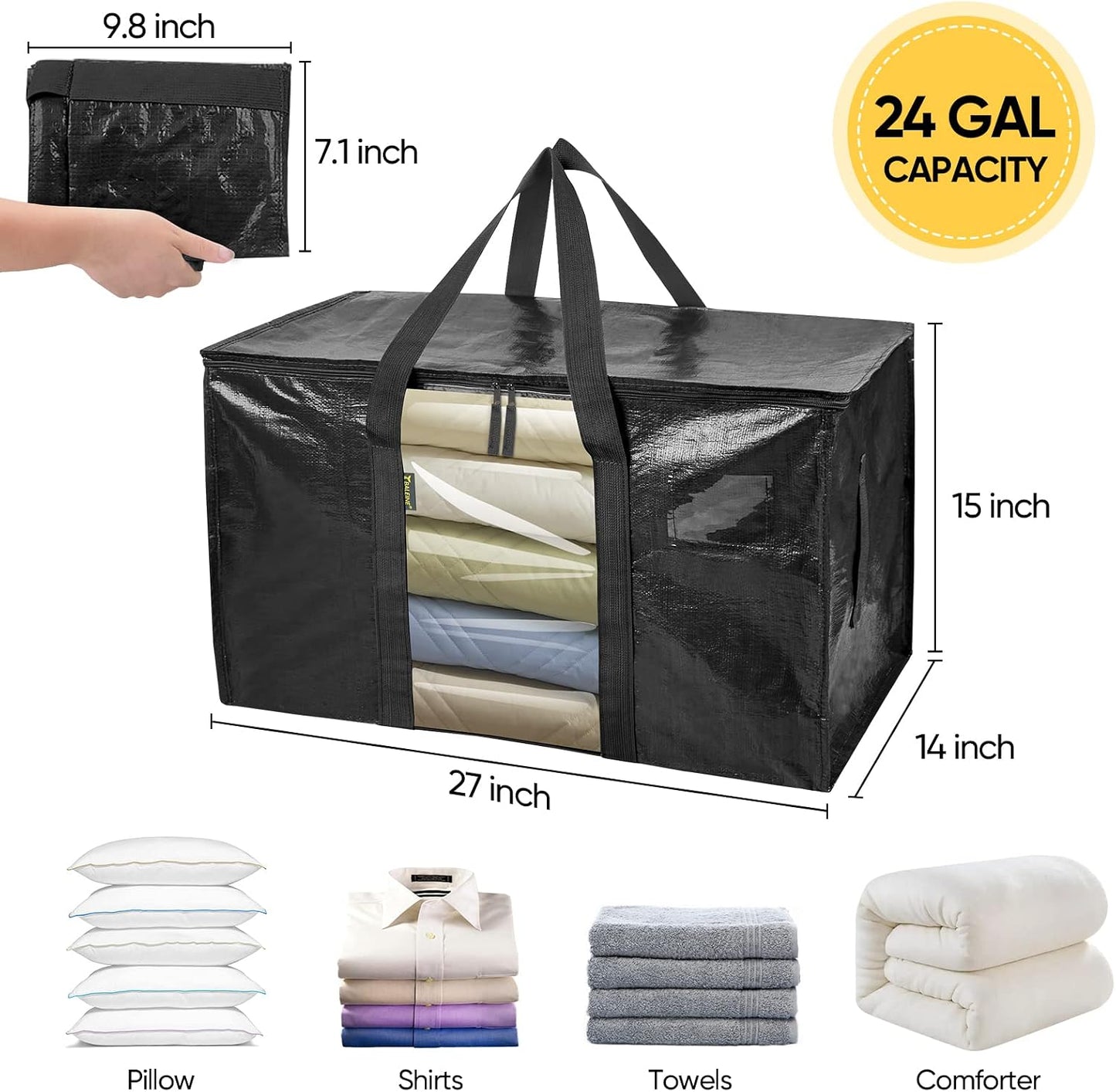 BALEINE 6-Pack Oversized Moving Bags with Reinforced Handles, Heavy-Duty Storage Tote for Clothes, Moving Supplies (Clear, 6-Pack)