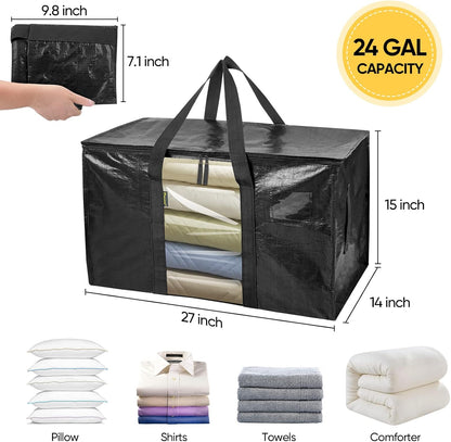 BALEINE 6-Pack Oversized Moving Bags with Reinforced Handles, Heavy-Duty Storage Tote for Clothes, Moving Supplies (Clear, 6-Pack)