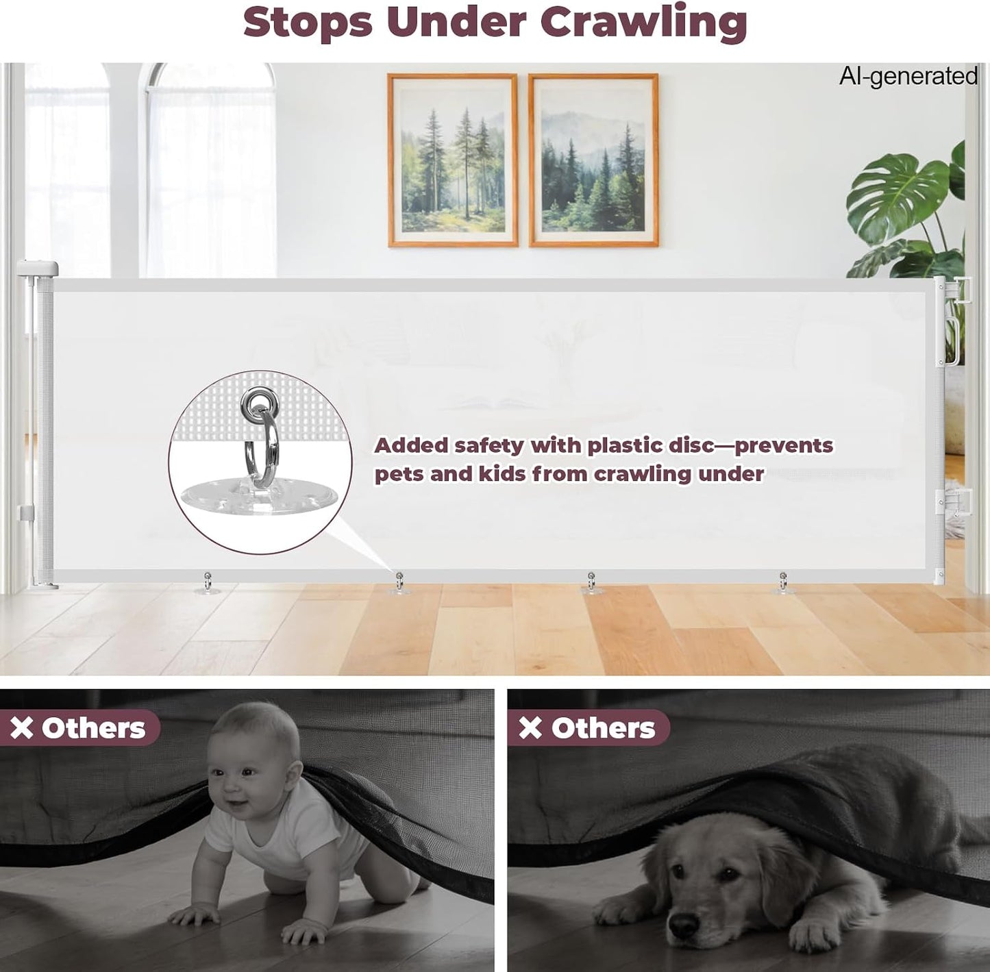 Retractable Baby Gate for Stairs & Doorways, Mesh Dog Gate Indoor Outdoor, Extends to 55" Wide 34" Tall Child Gate for Hallways, Deck, Porch, Pet Toddler Safety Essentials, Easy Install, Grey