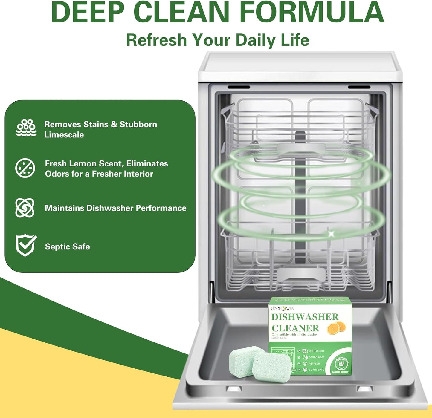 6-Pack Dishwasher Detergent, Deep Cleaning Dishwasher Formula Tablets, Dishwasher Safe, Removes Limescale, Odors, Hard Water Residue, Suitable for All Dishwashers (Lemon Scent)