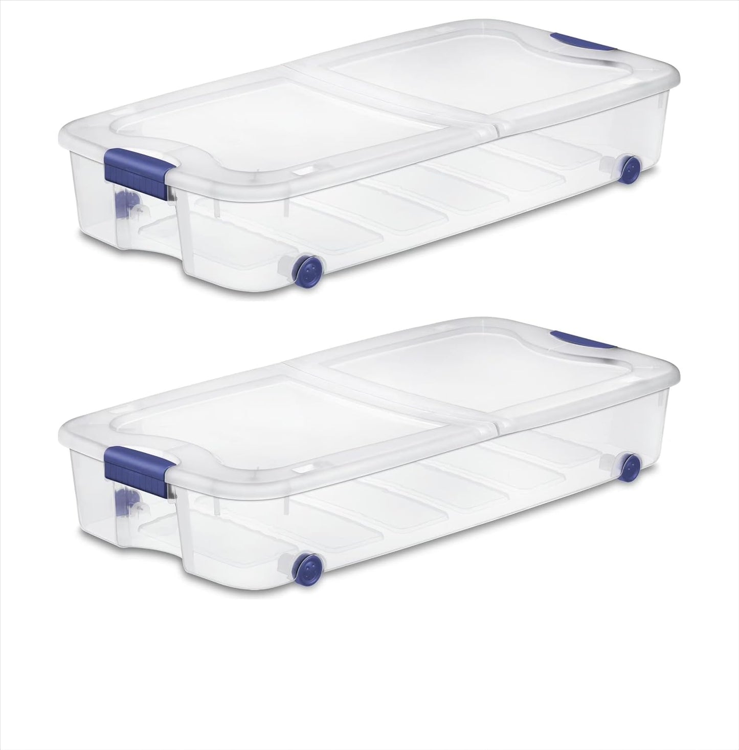 2 Pack 66 Quart Underbed Clear Storage Bins with Lid and Wheels | Wheeled Under Bed Storage Containers with Secure Latching Lid, Clear View Organizer for Clothes, Toys and Seasonal Bedding