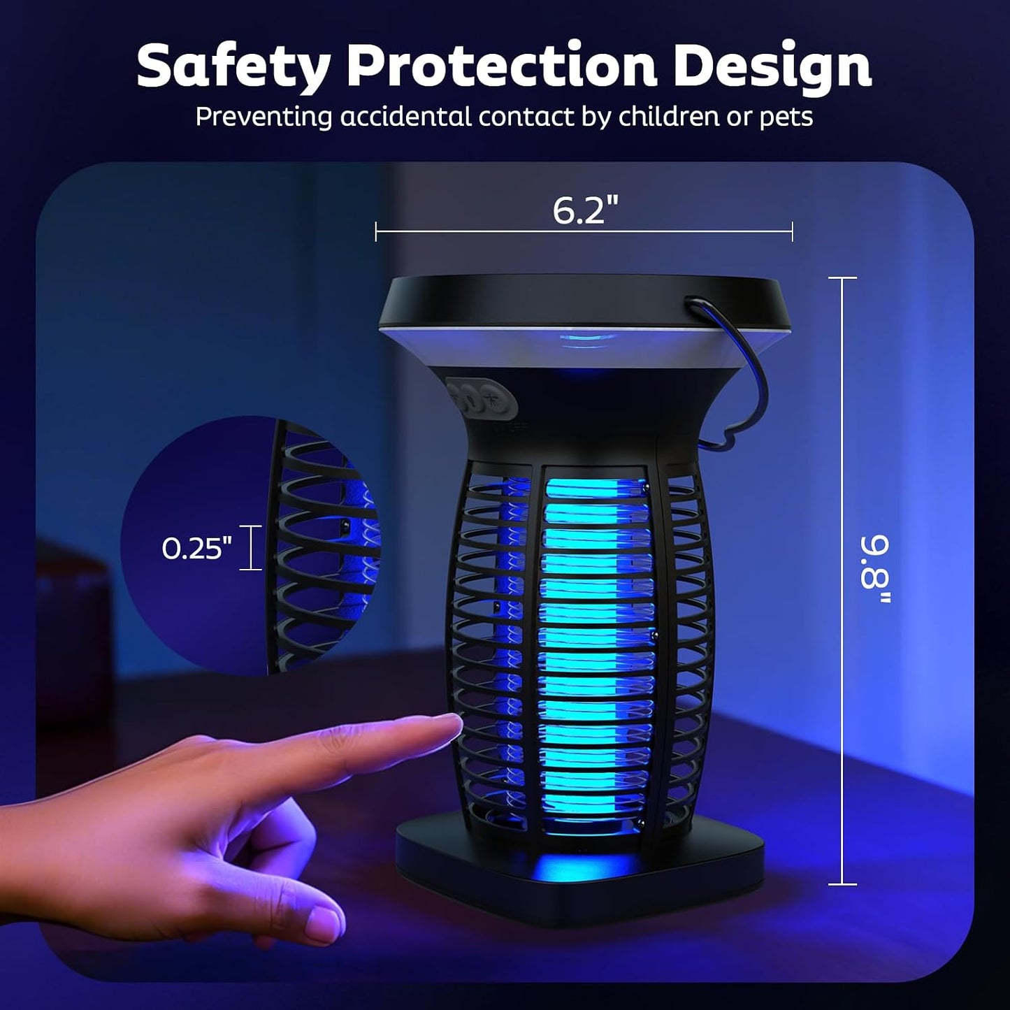OnBeam Solar Bug Zapper Outdoor, 4200V Electric Mosquito Killer for Patio | Solar & USB-C Charging, IPX5 Waterproof, Auto Mode, SOS Light, Indoor Fly Trap for Home, Backyard, Garden, Camping