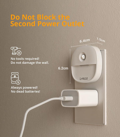 Lyridz Plug in Night Light with Motion Sensor and Dusk to Dawn Sensor, Dimmable Warm Nightlight with 1-50lm Adjustable Brightness Indoor for Bedroom, Bathroom, Stairs, Hallway, 4 Pack