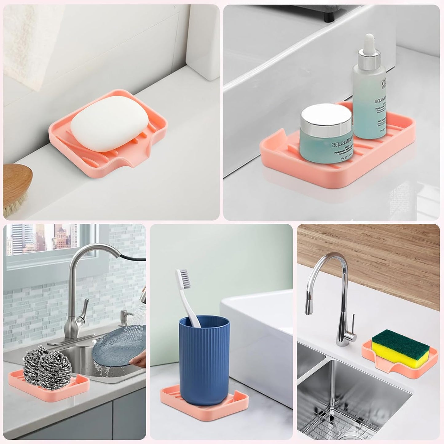 2PCS Self Draining Soap Holder,Spofit Silicone Soap Dish, Suitable for for Kitchen, Bathroom, Shower, Bath Tub,Soap Container (White)