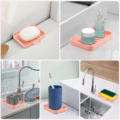 2PCS Self Draining Soap Holder,Spofit Silicone Soap Dish, Suitable for for Kitchen, Bathroom, Shower, Bath Tub,Soap Container (White)