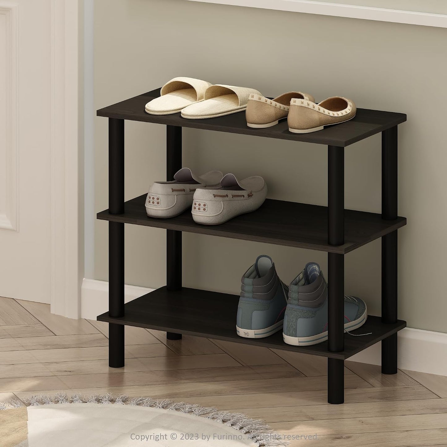 Furinno FANO Shoe Rack, 24-Inch Width 2-Tier Shoe Organizer, Stackable Shoes Storage, 11.7 x 24.2 x 11.7, for Closet Entryway, Office, Garage, Amber Pine
