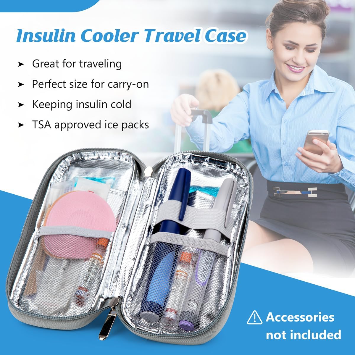 YOUSHARES Insulin Cooler Travel Case with Temperature Display - Refrigerated Medicine Cooling Bag with 2 TSA Approved Ice Pack, Medication Pen Diabetic Supplies Organizer for Trip and Daily