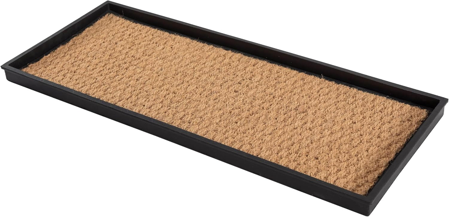 Anji Mountain Heavy Duty Waterproof Rubber Shoe Storage Mat Organizer/Boot Storage Tray Multi Use for Entryway with Coir, Tan Insert, Fits 4 Pair (46.5" Wide)
