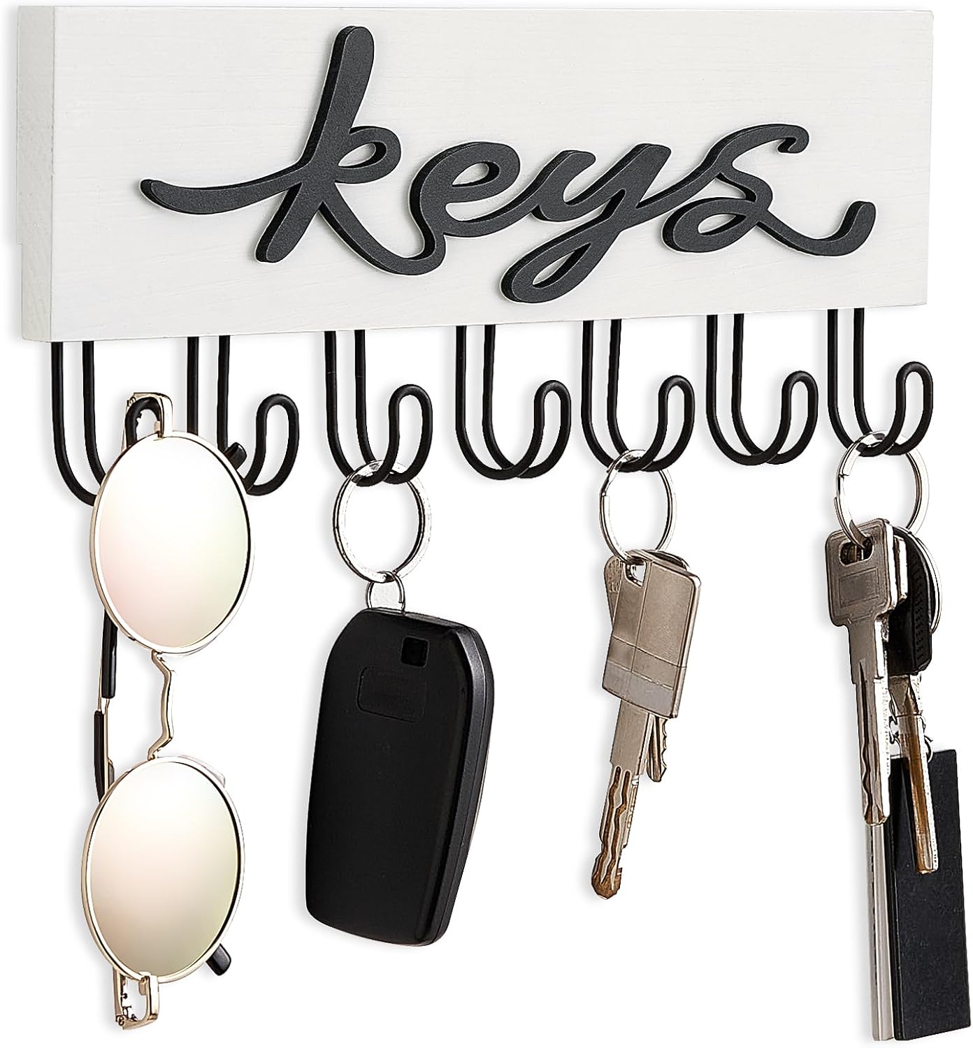 Mkono Key Holder for Wall Decorative with 7 Hooks, Wall Mounted Keys Hanger Organizer Rustic Wood Hanging Key Hooks Home Decor Farmhouse Entryway, Hallway, Office