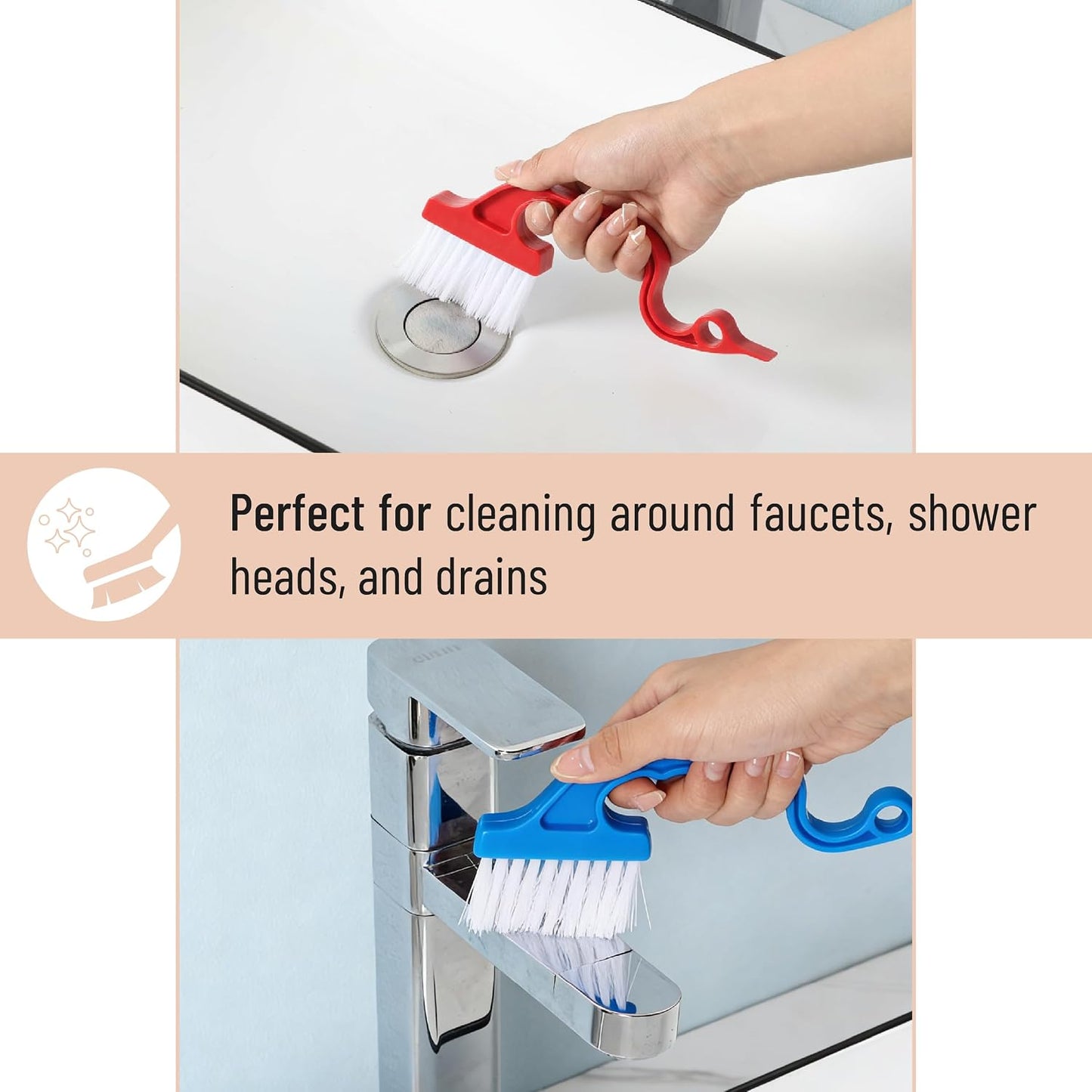 Slick- Window Track Cleaning Brush, 2 Pack, Blue Ergonomic Handle | Built-in Scraper, Multipurpose Window Track Cleaning Tool for Sliding Doors, Windows, Corners, Dust, Dirt & Narrow Gaps