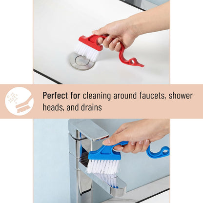 Slick- Window Track Cleaning Brush, 2 Pack, Blue Ergonomic Handle | Built-in Scraper, Multipurpose Window Track Cleaning Tool for Sliding Doors, Windows, Corners, Dust, Dirt & Narrow Gaps