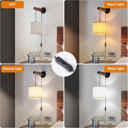 XSDeTu Rechargeable Battery Operated Wall Sconces Set of 2, Modern Battery Powered Wall Light with Wooden Arm & Remote Control, Adjustable 3 Colors Dimmable Wall Lamps for Bedroom, Living Room