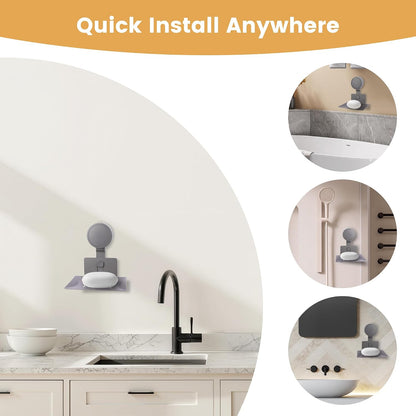 Soap Holder for Shower Wall Suction Cup Bar Soap Dish Self-Draining Wall Mounted No-Drill Rustproof & Reusable for Bathroom & Kitchen (Matte Grey)