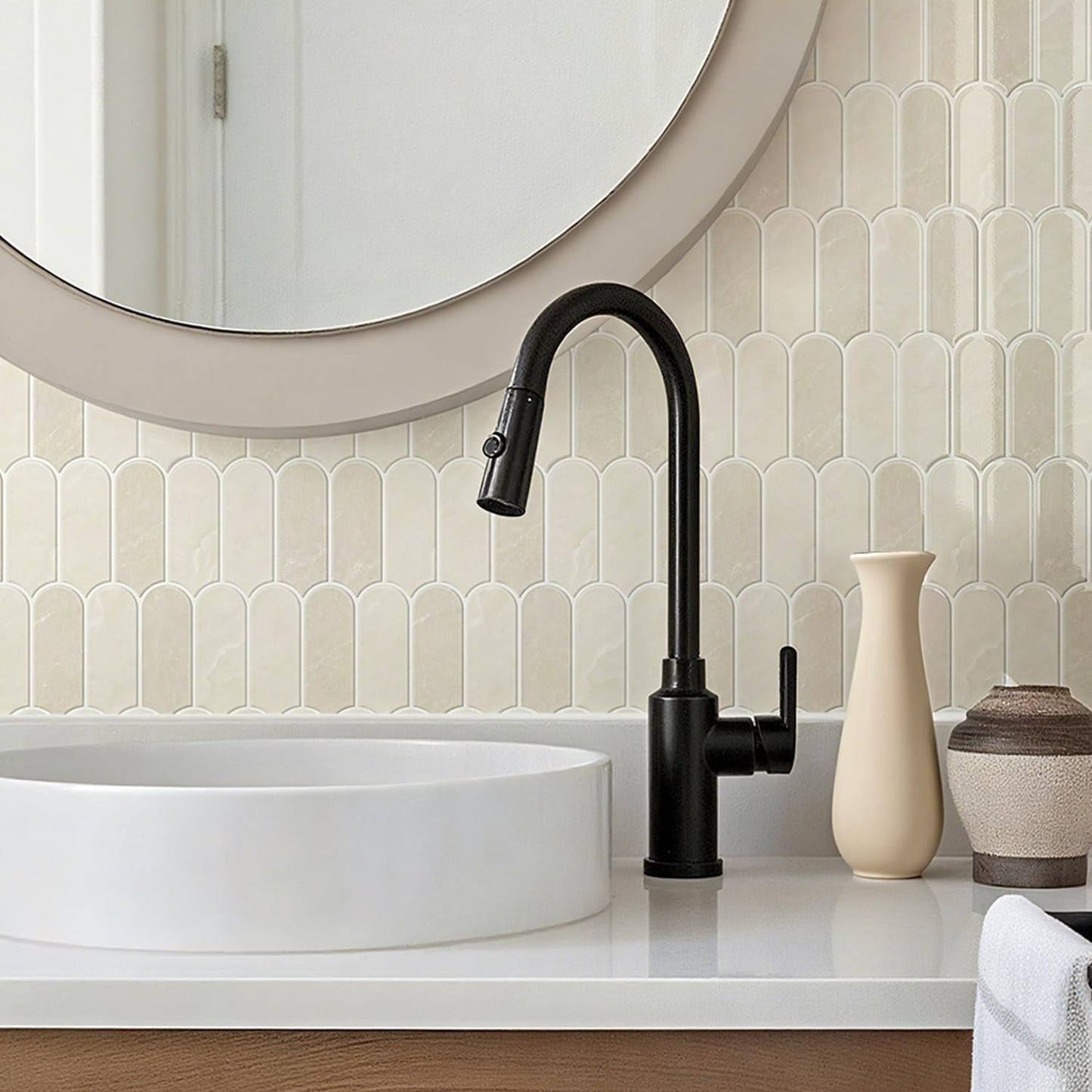 Peel and Stick Backsplash for Kitchen 12 x 12 in, Beige, 10PCS | Self Adhesive, Waterproof, Vinyl, Renter Friendly, 3D Wall Tiles for Bathroom, Shower, Laundry Room