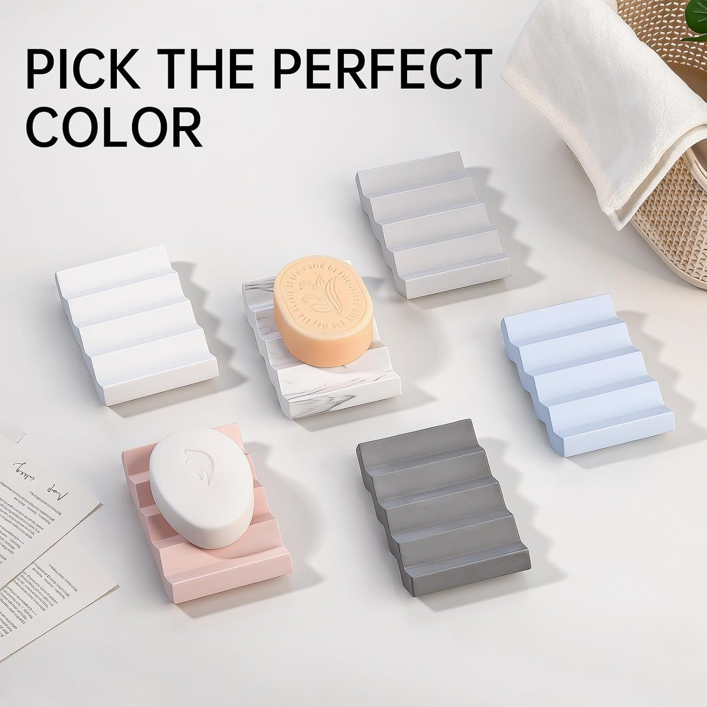 Self Draining Bar Soap Holder Diatomite Soap Dish Fast Drying Soap Saver Small Sponge Caddy for Shower, Bathroom, Kitchen Sink, Kitchen, Blue