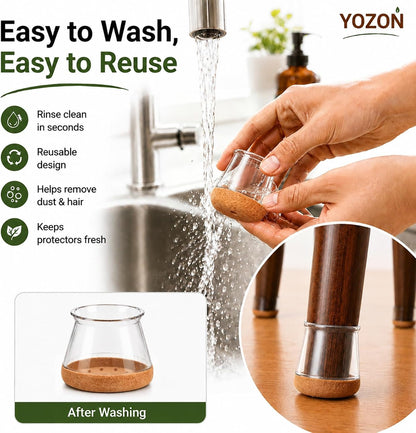 YOZON Chair Leg Floor Protectors Felt Furniture Pads Silicone Caps | Chair Leg Protectors for Hardwood Floors 32 Pack Anti-Scratch Reduce Noise Clear Round Medium Fit 3/4" to 1-3/16" (19-30mm)