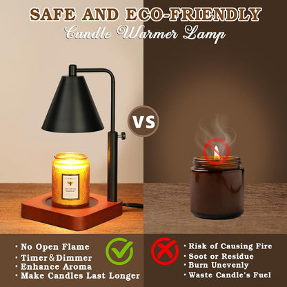Candle Warmer Lamp Wood with Timer, Dimmable Electric Candle Lamp Warmer for Jar Candles, 2*35 Watt Bulb, Mothers Day Birthday Gifts for Women Men, Decorative Wooden Candle Lamp for Bedroom Home Decor