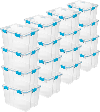 Sterilite 4-Pack Gasket Box, Home Storage Organizer Bins with Lids, 37 Quart – Stackable Clear Plastic Containers for Bedroom, Bathroom, Garage, Basement, or Attic