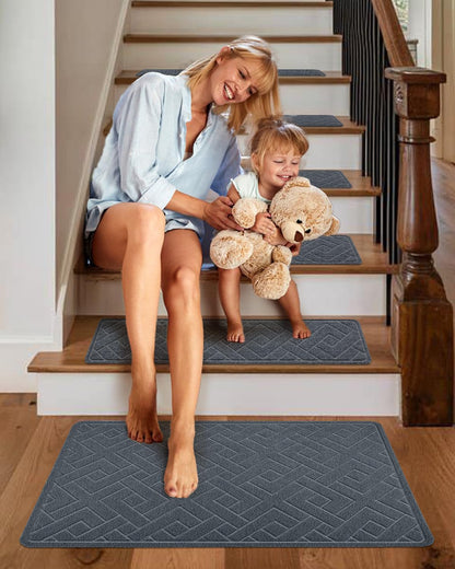 Non Slip Stair Treads for Wooden Steps,15 Pack 8" X 30" Stairs Carpet Treads Indoor with Reusable Peel and Stick Adhesive for Kids Elders and Pets