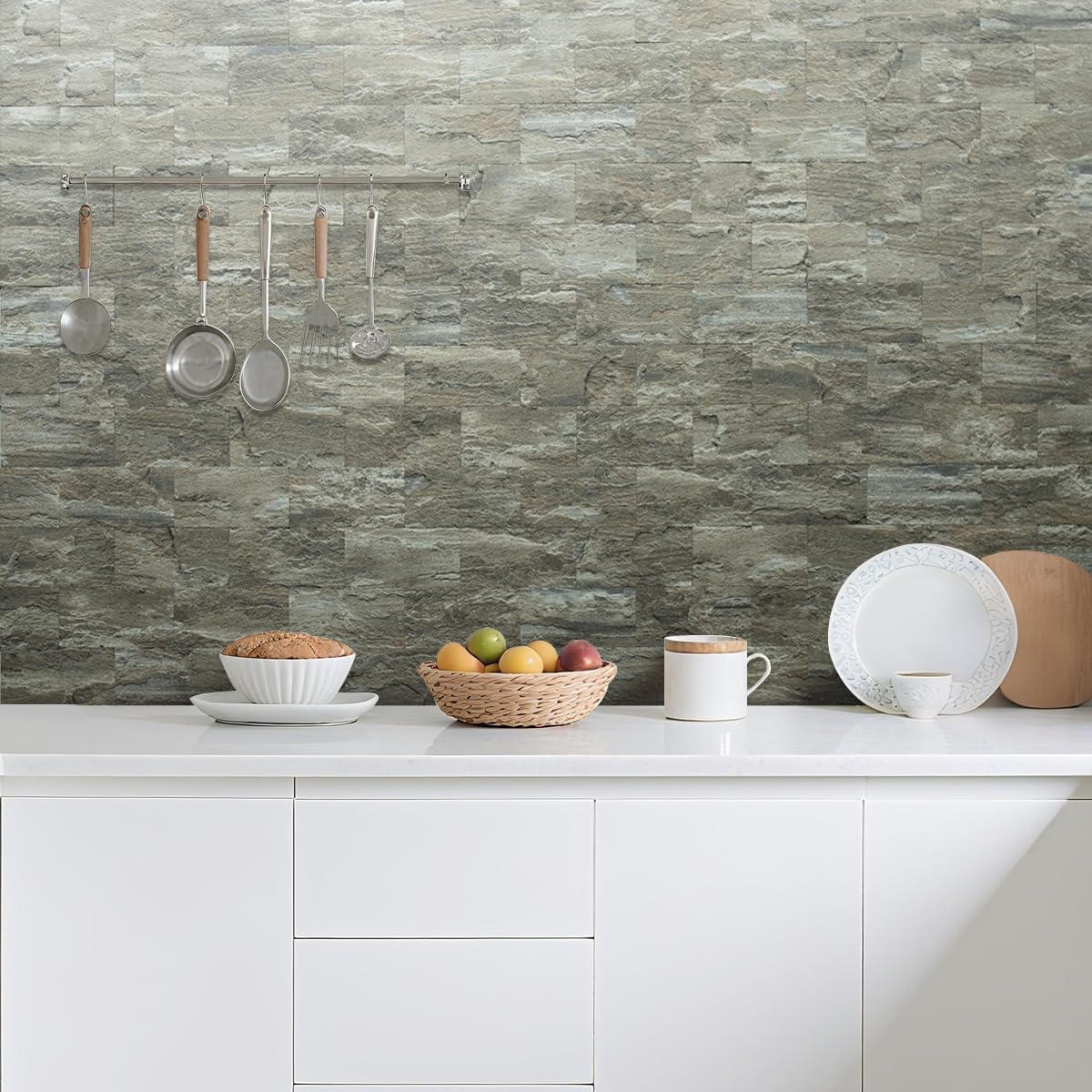 AULIGET 100 Piece Rust Slate Peel and Stick Backsplash Wall Tiles, 3" x 6" PVC Faux Stone Stick on Tiles for Backsplash Kitchen, Bathroom, Laundry Room, Camper, Fireplace