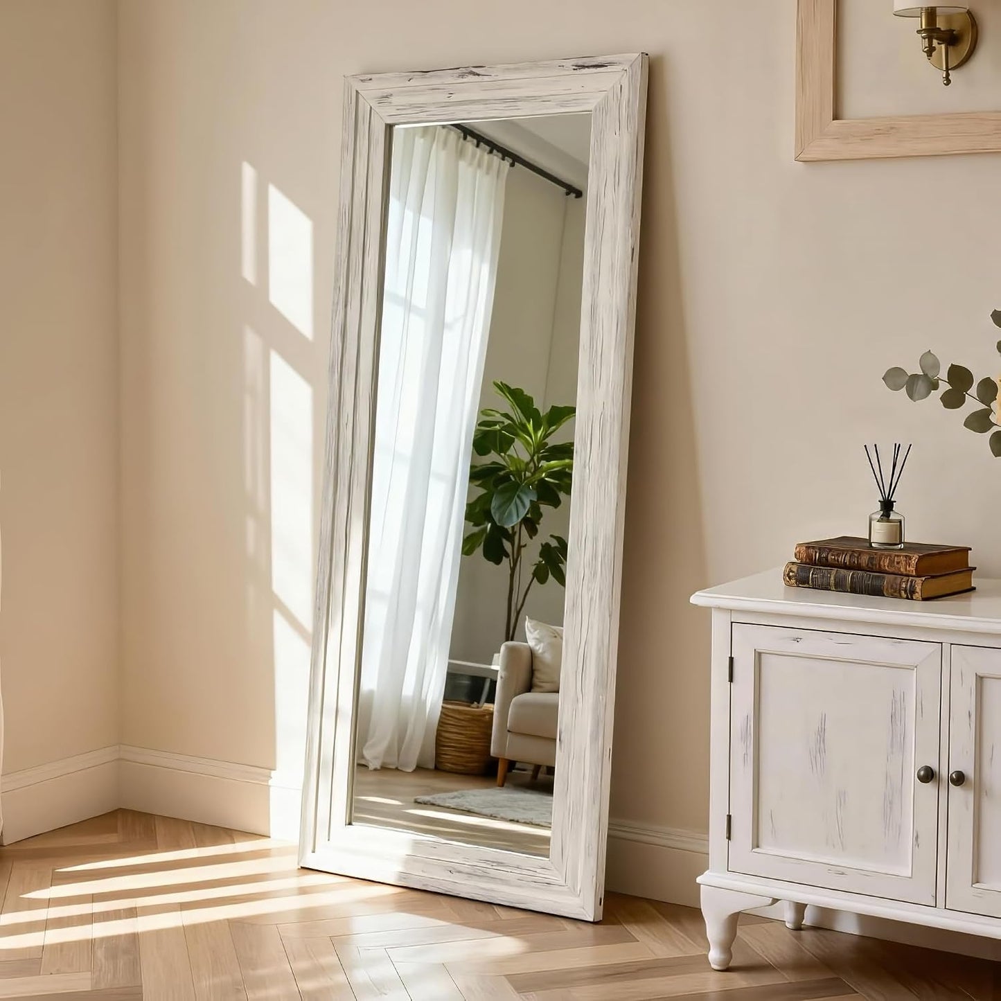 Full Body Mirror with Wooden Frame,Full Length Standing Floor Mirror for Farmhouse, Bathroom, Bedroom Decor, Hanging or Leaning Wall-Mounted,Brown
