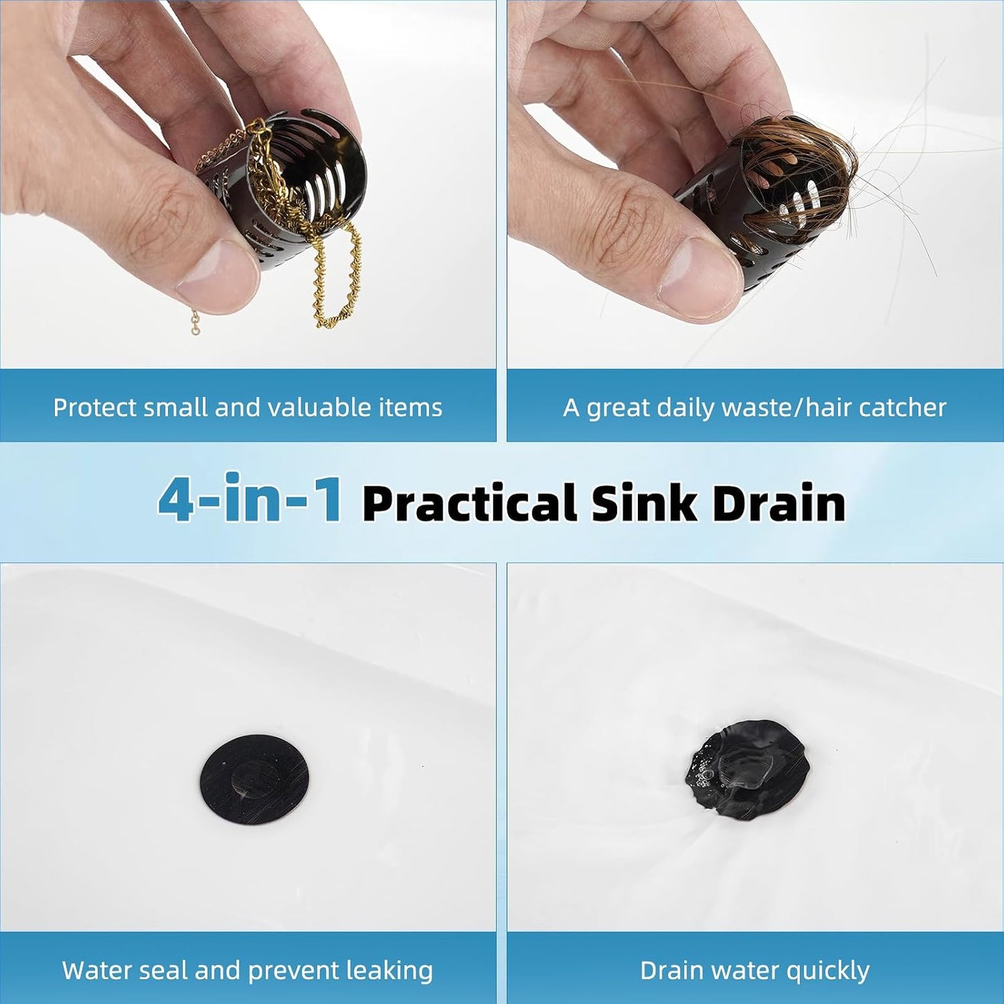 Universal Metal Bathroom Sink Drain Strainer Hair Catcher Upgraded 3 in 1 Pop-up Sink Stopper, with Detachable Stainless Steel Filter Basket, Fit for Standard 1.1''~2.36'' Basin Hole, Brushed Nickle