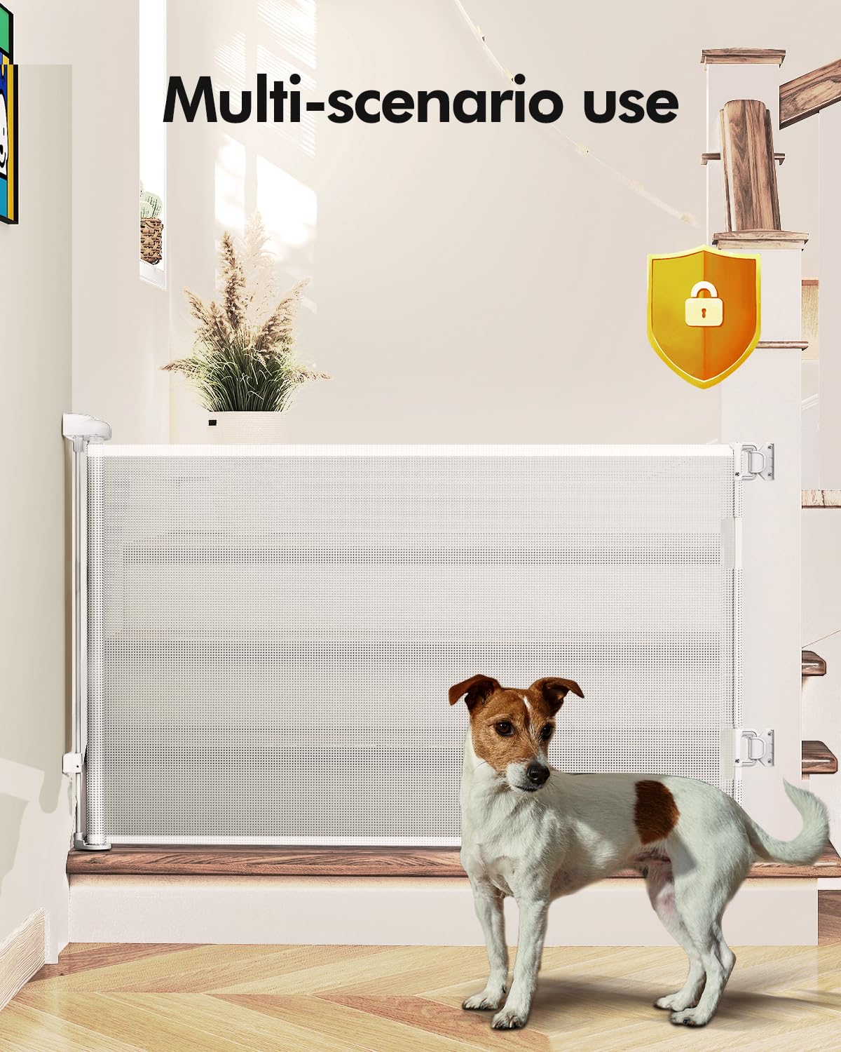 Retractable Baby Gates, Mesh Dog Gate for Doorways, 33.6" Tall, Expands to 55" Wide,Pet Safety Essential Fit for Baseboards, Wide Toddlers Gates for Hallways, Indoor & Outdoor,Gray