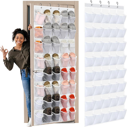 Windyun 40 Over The Door Shoe Organizer, Large Mesh Pocket Hanging Shoe Rack Hanger Large Capacity Gray Behind The Door Storage Holder for Dorm College Closet Entryway Bedroom Utility Room Women Men