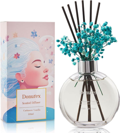 Flower Reed Diffuser Set 5.07oz Satin Rose Scent Diffuser with Sticks Home Fragrance Reed Diffuser for Bathroom Shelf Decor