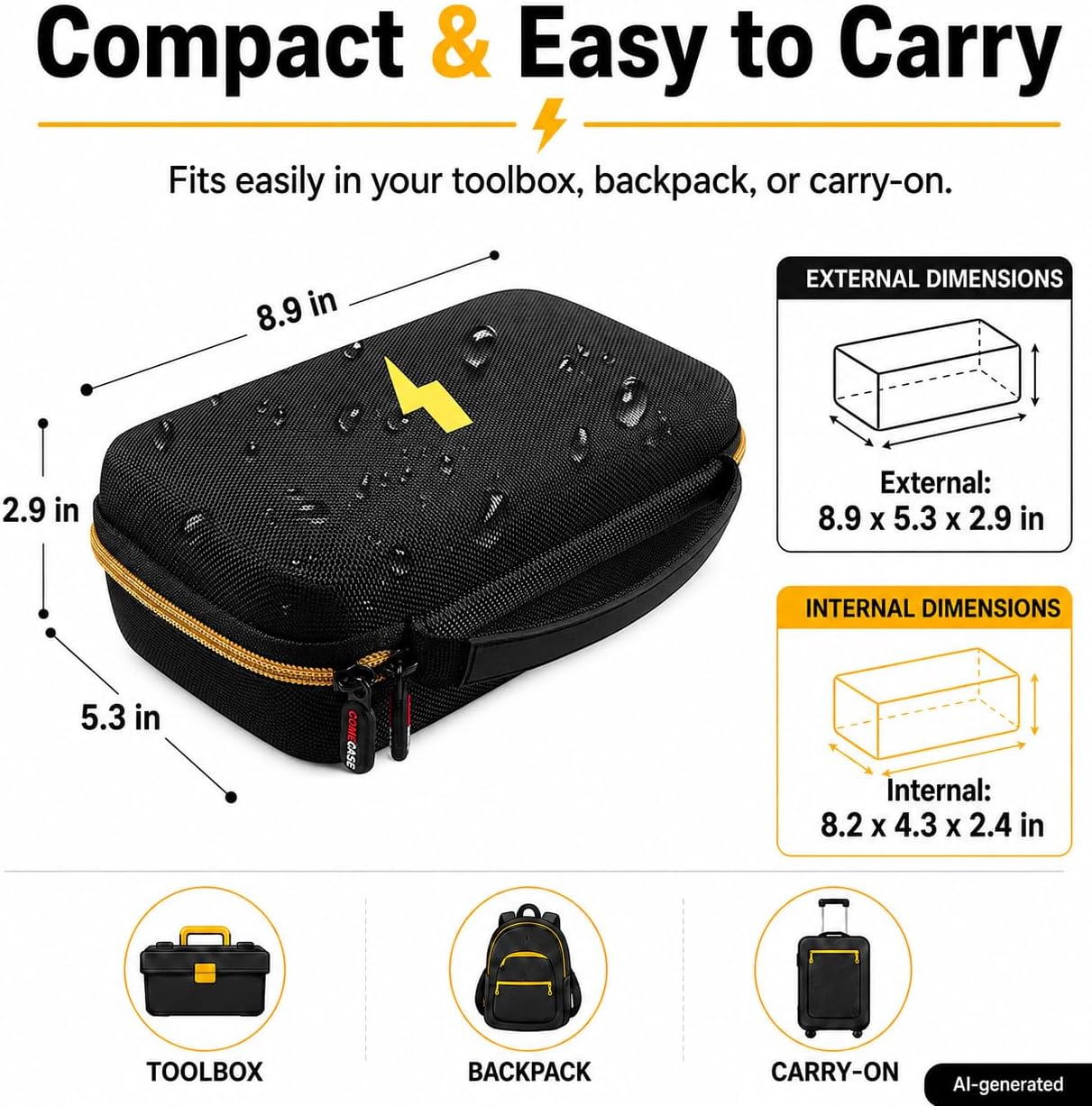 Comecase Hard Carrying Case for Fluke 87-V/ 88V/ 15B+/ 17B+ and More Digital Multimeter, Protective Travel Storage Bag - Black