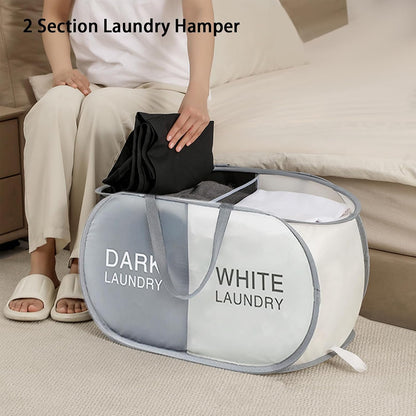 Pop Up Laundry Hamper 3 Section, Collapsible Laundry Basket with Carry Handles for Home, Laundry Room, Bedroom, Dorm, RV Travel (Black & Grey & Beige - 3 Compartments)