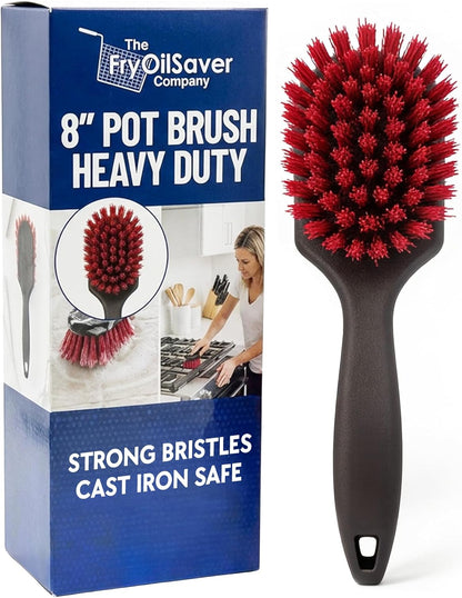 8 Inch Pot & Dish Kitchen Scrub Brush for Heavy-Duty Cleaning – Stiff Bristle Scrubber for Sink, Cast Iron, and Grill Grates - Kitchen Dish Scrubber Brush - 90048 by FryOilSaver Co.