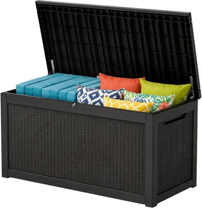 270 Gallon Lockable Resin Outdoor Storage Box, Waterproof & Weather Resistant Deck Box for Patio Cushion, Garden Tools & Pool Accessories, Black