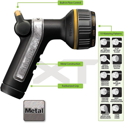 Melnor 65020-AMZ Metal Multi-Pattern Hose Nozzle with Rear Trigger Grip, 7 Spray Patterns, Heavy-Duty Metal Construction, Quick Connect Adapter, Black, Orange