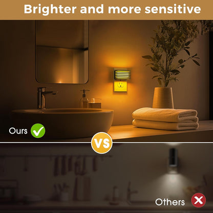 L LOHAS LED Motion Sensor Night Lights, [2 Pack] Dimmable Night Light Plug into Wall with Dusk-to-Dawn Sensor, Adjustable Brightness, 3000K Plug in Nightlight for Bedroom Bathroom Hallway (Black)
