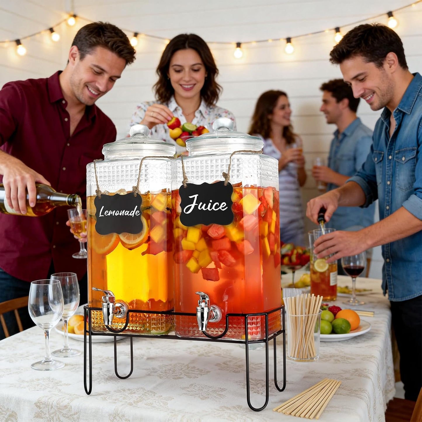 2 Gallon Glass Drink Dispensers For Parties，Lemonade Beverage Dispenser With Stand And Spigot For BBQ, Picnic, Party,Laundry Detergent Dispenser