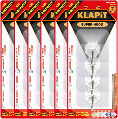 KLAPiT Super Hook - Heavy-Duty Adhesive Clear Wall Hooks Made of Stainless Steel, Holds up to 11 lbs, Waterproof, No Damage, Easy Install on Tile, Wood, Stone, Glass & Metal (Clear, 8pc)